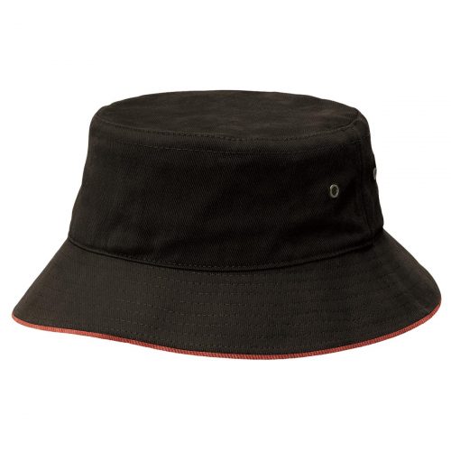 4007 Sandwich Brim Bucket Hat Black Red