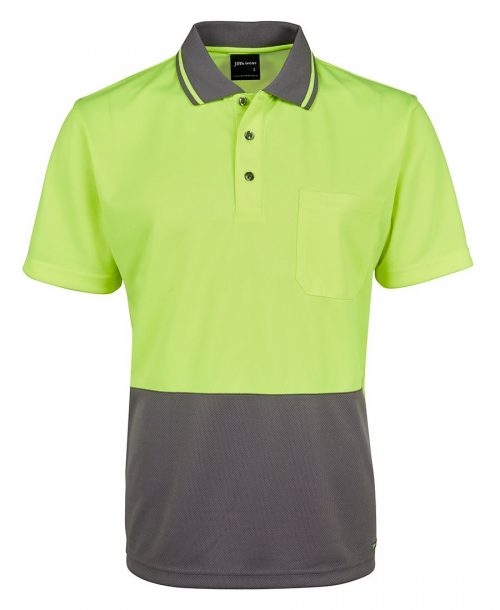 6HVNC Hi Vis Non Cuff Traditional Polo Lime Charcoal