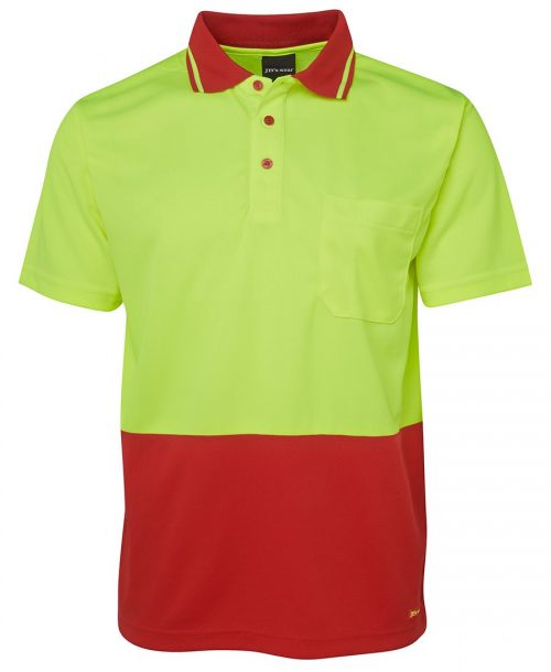 6HVNC Hi Vis Non Cuff Traditional Polo Lime Red