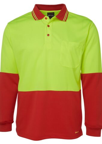 6HVPL Hi Vis Long Sleeve Traditional Polo Lime Red