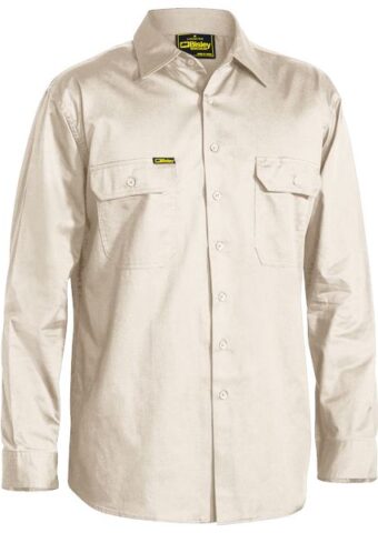 BS6893 Bisley L:S Lightweight Drill Workshirt sand front