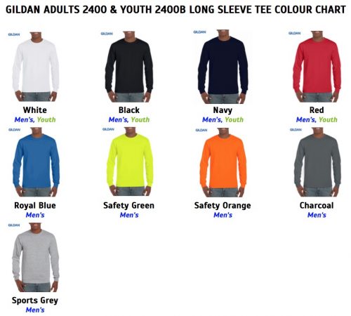 Gildan Long Sleeve Tee Colour Chart