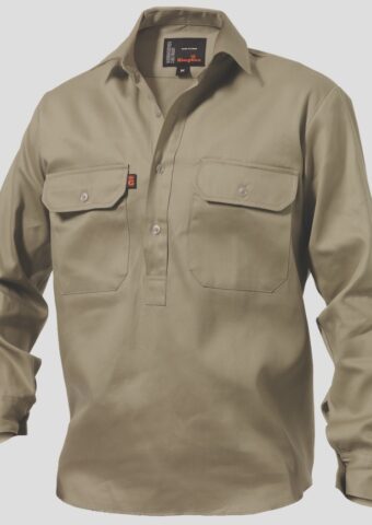 K04020 KingGee Closed Front Drill LS Shirt Khaki