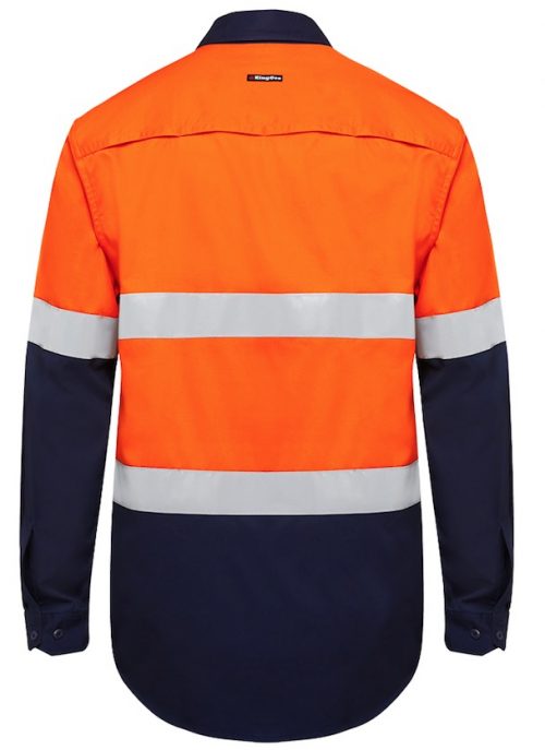 K54025 KingGee Vented Spliced Drill LS Shirt with Tape Orange Navy Back