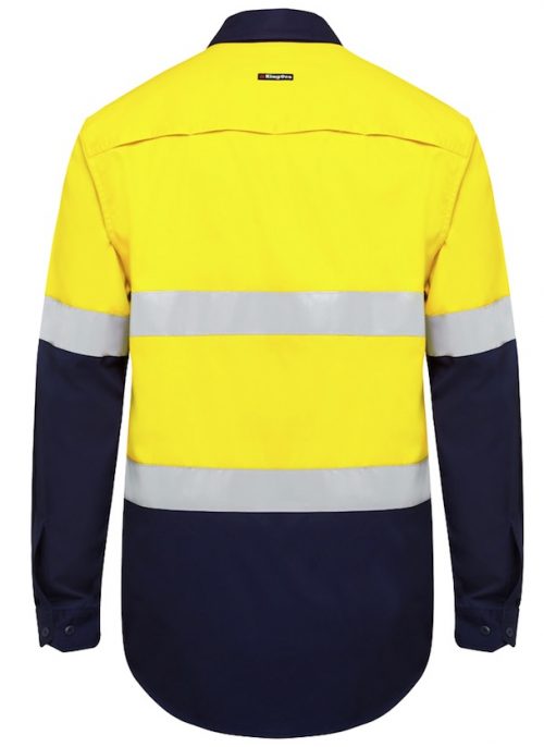 K54025 KingGee Vented Spliced Drill LS Shirt with Tape Yellow Navy Back