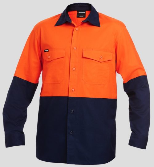 K54870 KingGee Workcool 2 Spliced LS Shirt Orange Navy