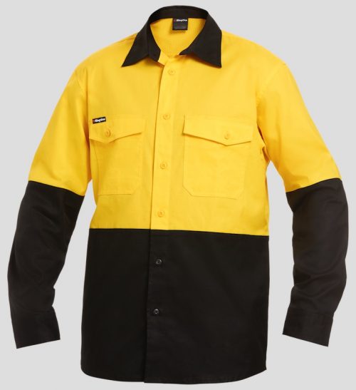 K54870 KingGee Workcool 2 Spliced LS Shirt Yellow Black