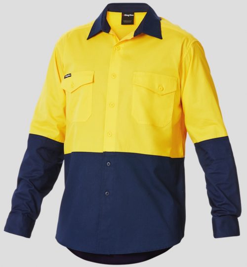 K54870 KingGee Workcool 2 Spliced LS Shirt Yellow Navy Front