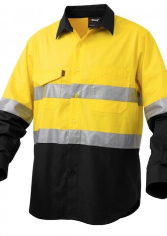 K54880 KingGee Workcool 2 Reflective Spliced LS Shirt Yellow Black
