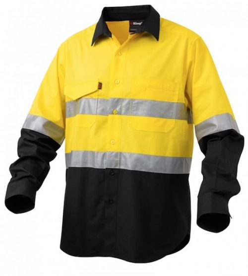K54880 KingGee Workcool 2 Reflective Spliced LS Shirt Yellow Black