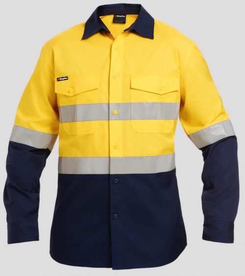 K54880 KingGee Workcool 2 Reflective Spliced LS Shirt Yellow Navy