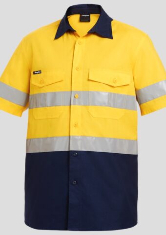 K54885 KingGee Workcool 2 Reflective Spliced LS Shirt Yellow Navy