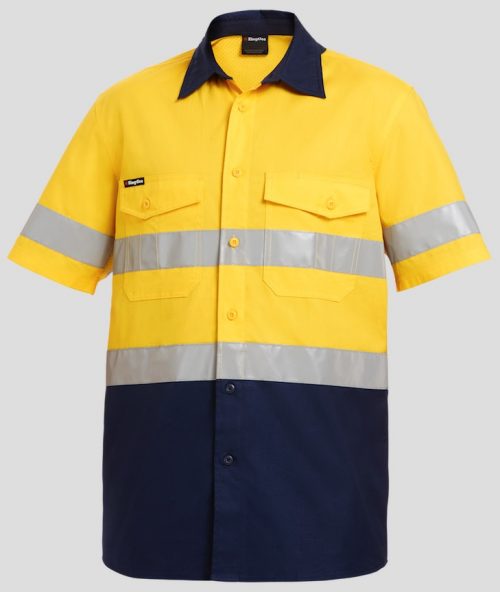 K54885 KingGee Workcool 2 Reflective Spliced LS Shirt Yellow Navy