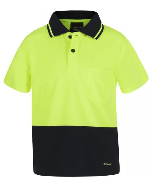 KIDS Hi Vis Non Cuff Traditional Polo Yellow Navy
