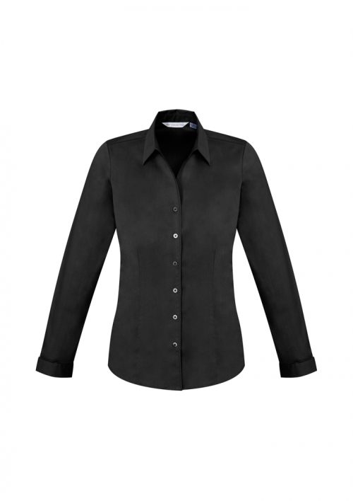 S770LL Ladies Monaco Long Sleeve Shirt Black Front