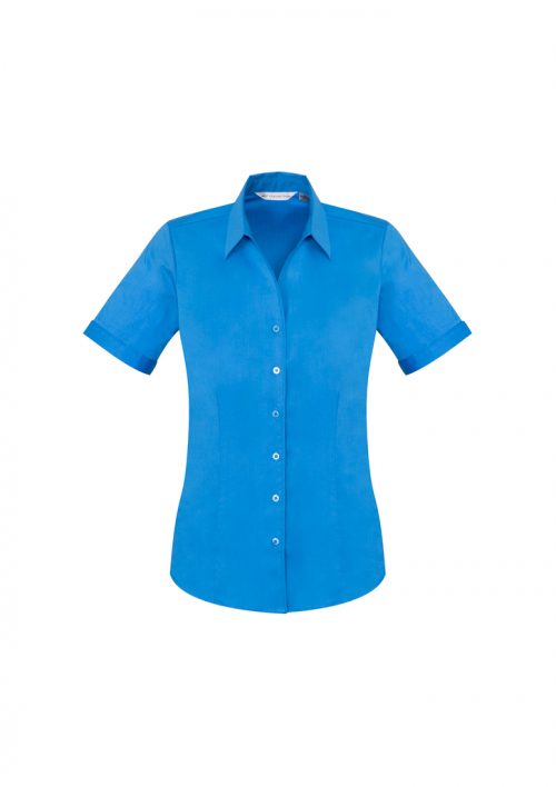 S770LS Ladies Monaco Short Sleeve Shirt Cyan Front