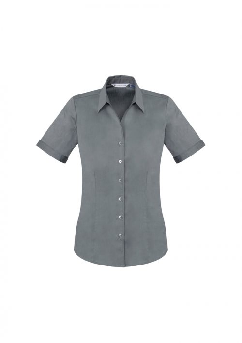 S770LS Ladies Monaco Short Sleeve Shirt Platinum Front
