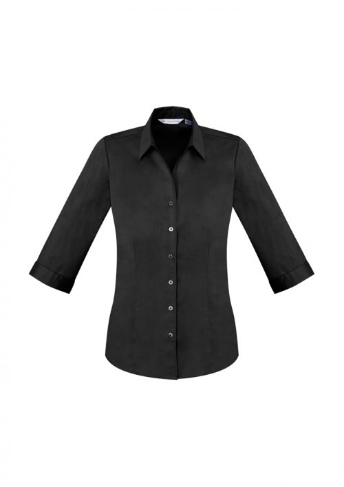 S770LT Ladies Monaco 34 Sleeve Shirt Black Front