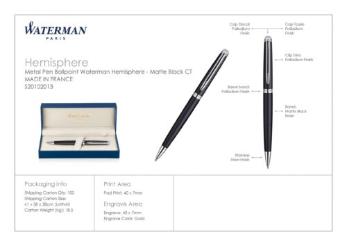 Waterman Hemisphere Ballpoint Pen Matt Black CT 4 scaled