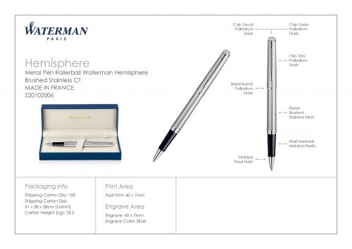 Waterman Hemisphere Roller Ball Pen Brushed Stainless CT 4 scaled
