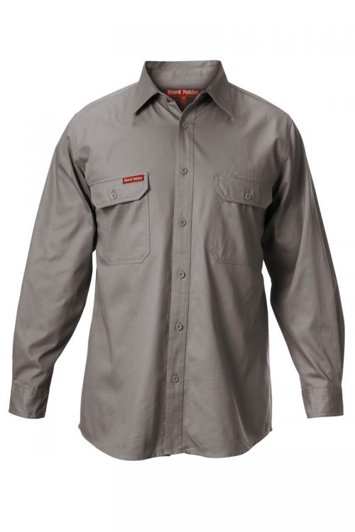 Y07500 Hard Yakka Foundations Cotton Drill LS Shirt Grey Front