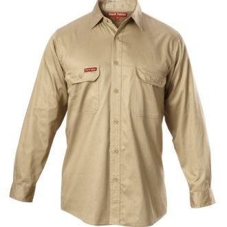 Y07500 Hard Yakka Foundations Cotton Drill LS Shirt Khaki Front
