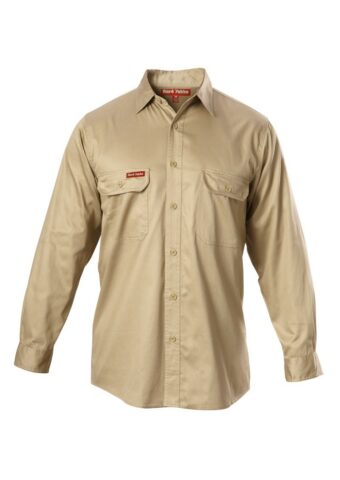 Y07500 Hard Yakka Foundations Cotton Drill LS Shirt Khaki Front