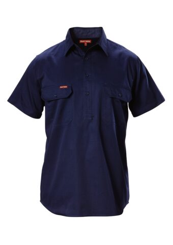 Y07540 Hard Yakka Foundations Cotton Drill Closed Front SS Shirt Navy Front