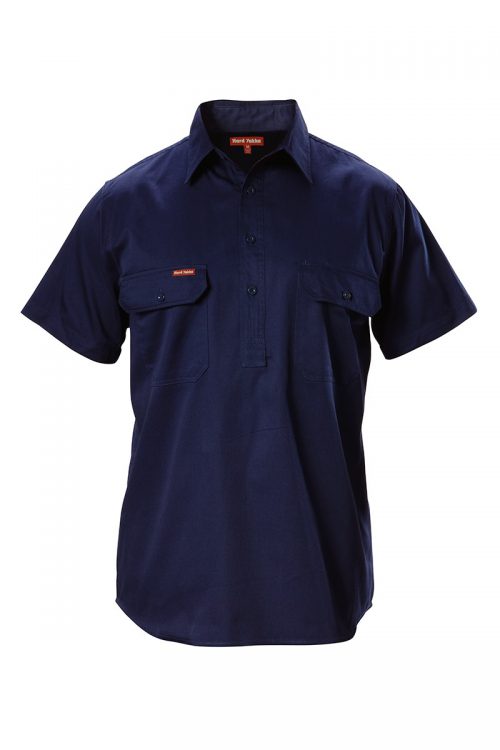 Y07540 Hard Yakka Foundations Cotton Drill Closed Front SS Shirt Navy Front