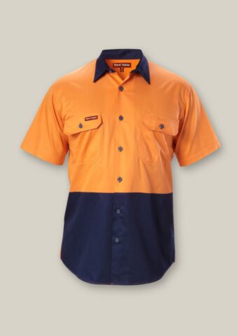 Y07559 Hard Yakka Koolgear Ventilated Hi Vis S:S Shirt Orange Navy front