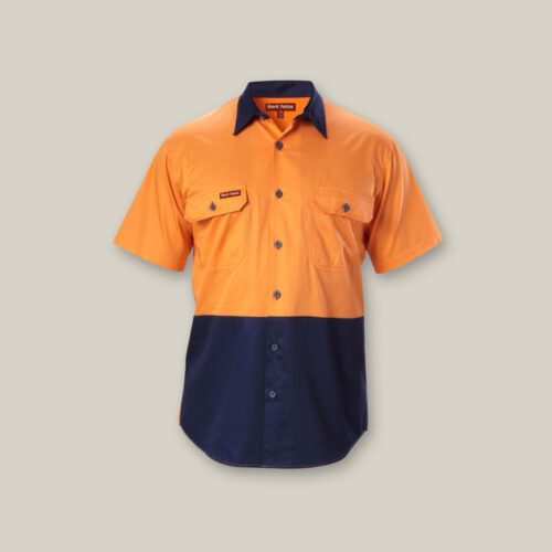 Y07559 Hard Yakka Koolgear Ventilated Hi Vis S:S Shirt Orange Navy front