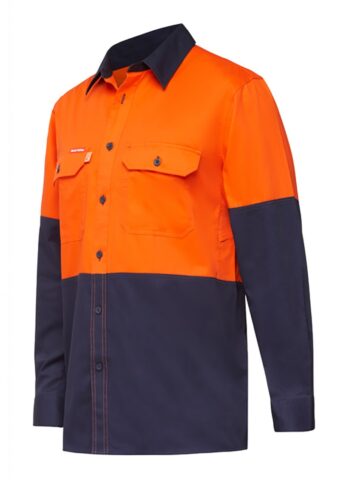 Y07730 Hard Yakka Koolgear Ventilated Hi Vis LS Shirt Orange Navy Front