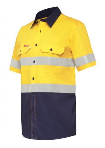 Y07735 Hard Yakka Koolgear Ventilated Hi Vis SS Shirt with Tape Yellow Navy Front