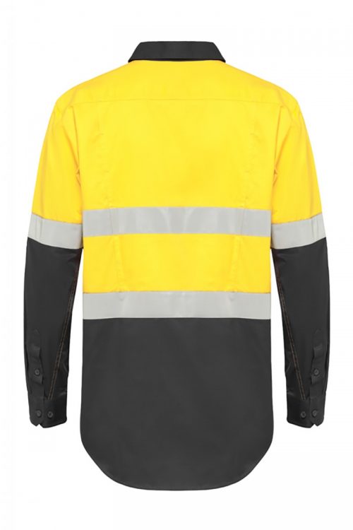 Y07740 Hard Yakka Koolgear Ventilated Hi Vis LS Shirt with Tape Yellow Charcoal Back