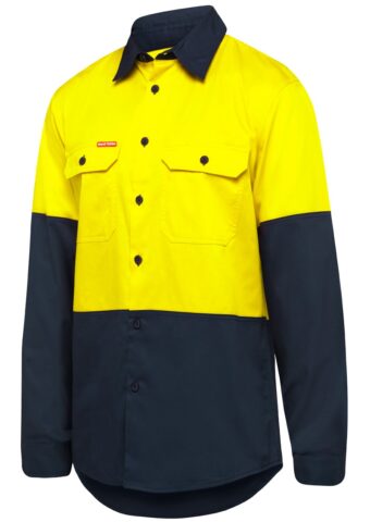 Y07950 Hard Yakka 2 Tone Vented LS Shirt Yellow Navy Front