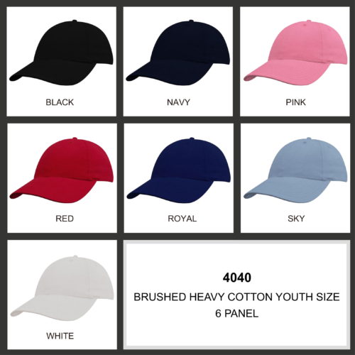 Youth Brushed Cotton Cap 4040 Colour Chart