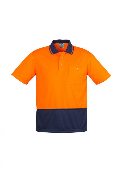 ZH231 Hi Vis Basic Spliced Short Sleeve Polo Orange Navy