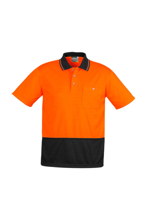 ZH231 Hi Vis Basic Spliced Short Sleeve Polo Orange Black Front