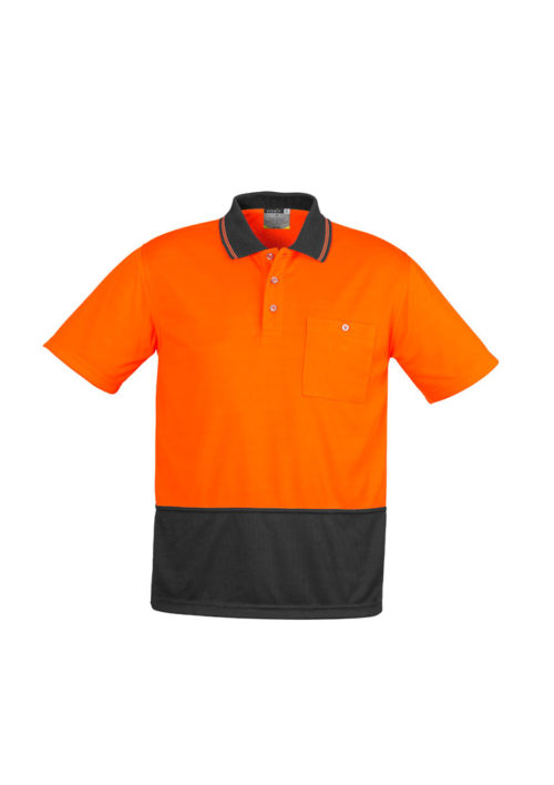 ZH231 Hi Vis Basic Spliced Short Sleeve Polo Orange Charcoal Front