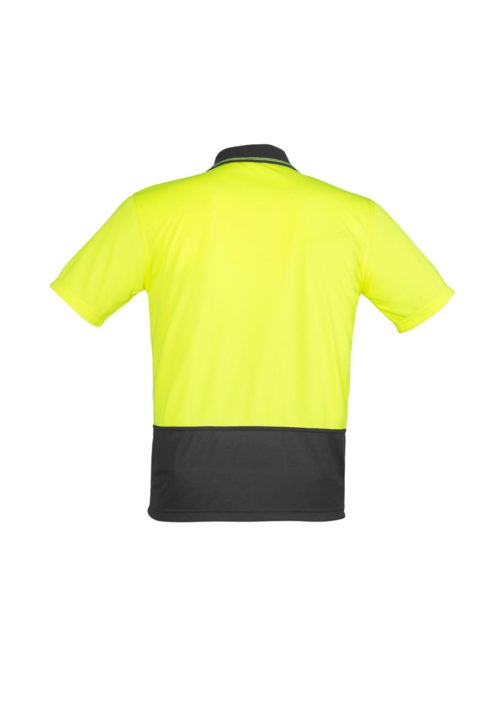 ZH231 Hi Vis Basic Spliced Short Sleeve Polo Yellow Charcoal Back