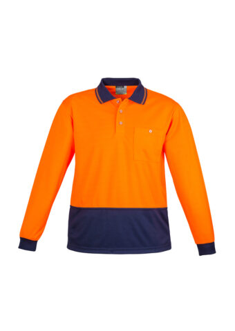 ZH232 Hi Vis Basic Spliced Long Sleeve Polo Orange Navy