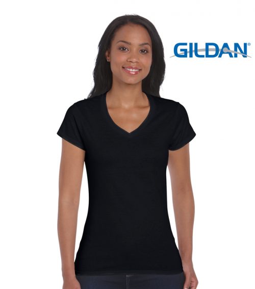 p 780 64V00L Gildan Ladies Softstyle V Neck T Shirt black