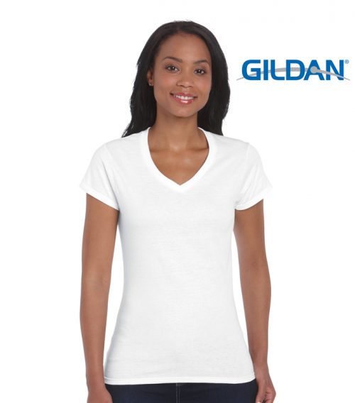 p 780 64V00L Gildan Ladies V Neck Softstyle T Shirt white