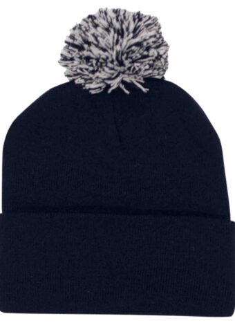 Acrylic Beanie with Pom Pom 4256 Navy White