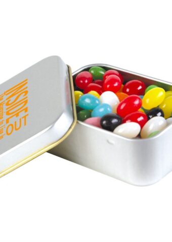 Assorted Colour Mini Jelly Beans in Silver Rectangular Tin