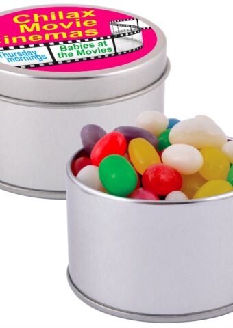 Assorted Colour Mini Jelly Beans in Silver Round Tin