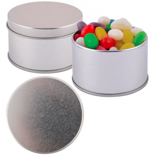 Assorted Colour Mini Jelly Beans in Silver Round Tin B