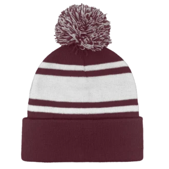 B1900 Headwear24 Cuffed Knitted Pom Pom Beanie Maroon white