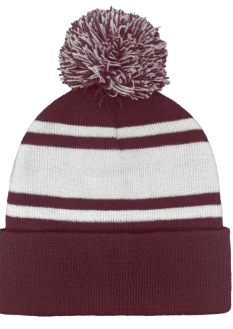 B1900 Headwear24 Cuffed Knitted Pom Pom Beanie Maroon white