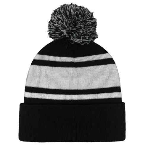 B1900 Headwear24 Cuffed Knitted Pom Pom Beanie black white